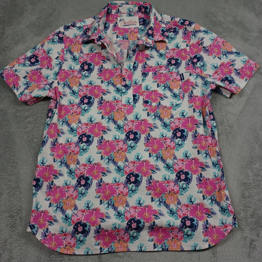Chubbies Shirt Mens Medium Pink Floral Button Up Short Sleeve Casual‎